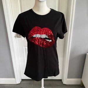 Black Lipsy LIPS T-Shirt Size Medium